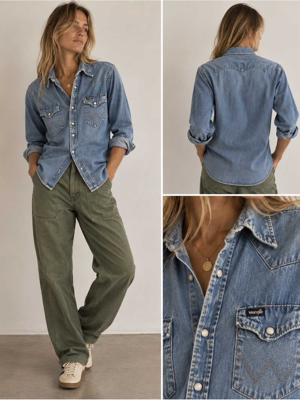 Wrangler Vintage Light Denim Western Button-Down Shirt